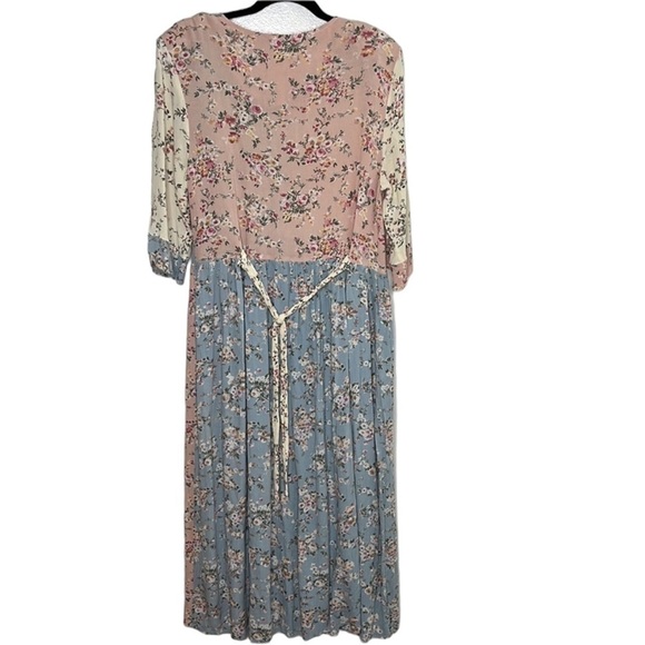 VTG Liza Lynn Pink Floral Colorblock Prairie Crinkle Maxi Button Dress Sz M - Picture 5 of 5